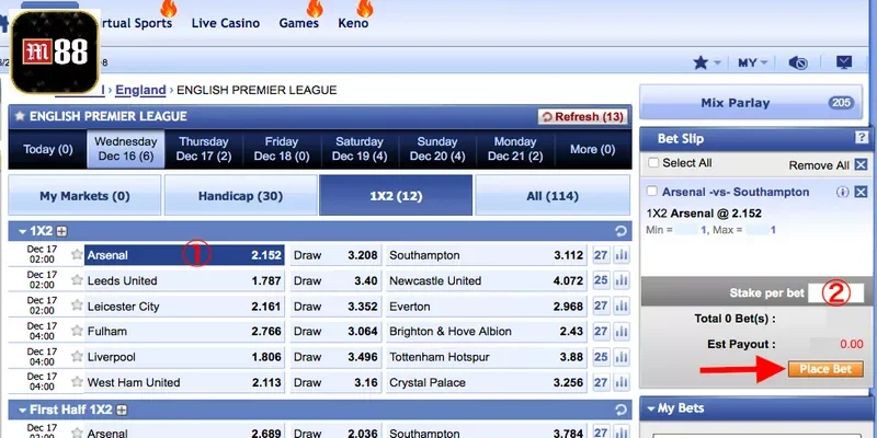 Hướng dẫn tham gia đặt cược tại Sbobet thể thao M88